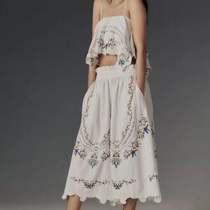 Vintage Edwardian Inspired Anthropologie Cottagecore Embroidered Culotte Pants S